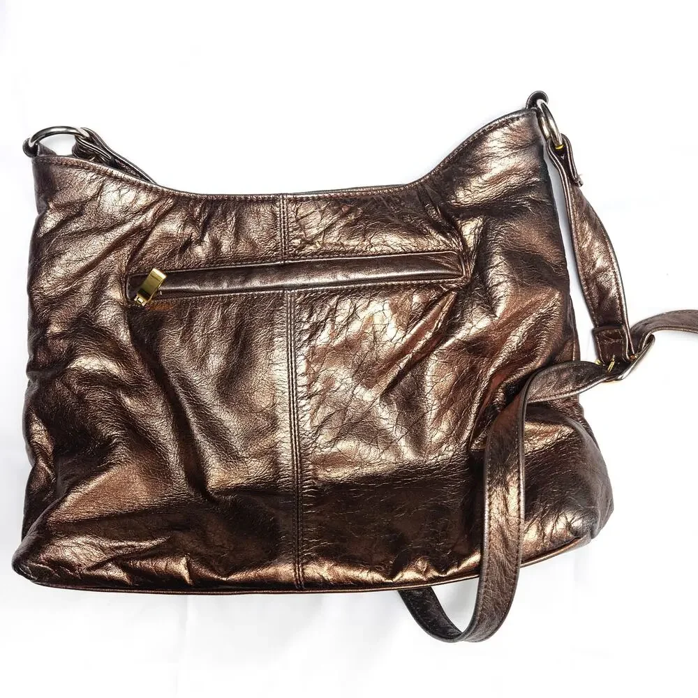 Valerie Jean Metallic Leather Shoulder Bag Bronze OS Y2K Boho Glam Studded